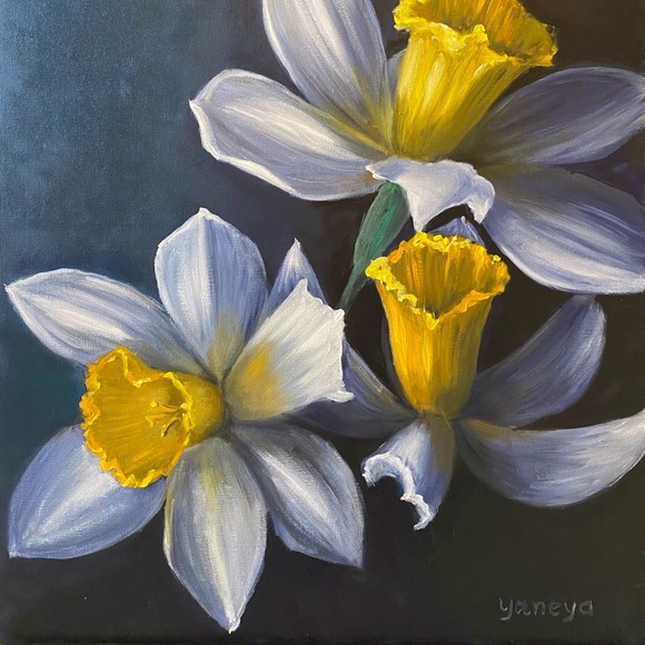 Daffodils, Original oil painting art floral painting, modern realism, home decor - Picture 9 of 9
